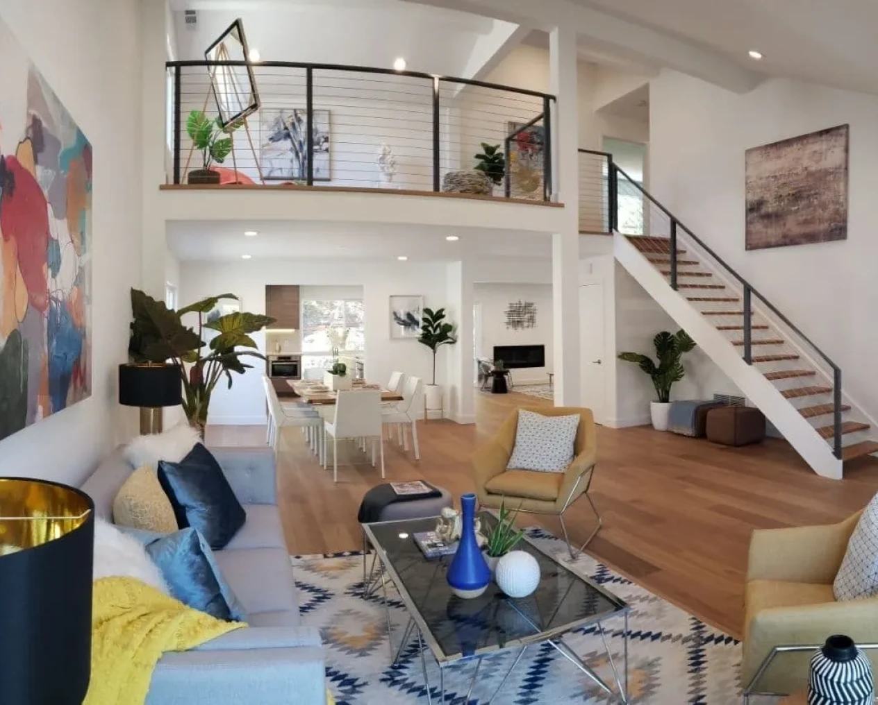 Modern open-concept living room with balcony