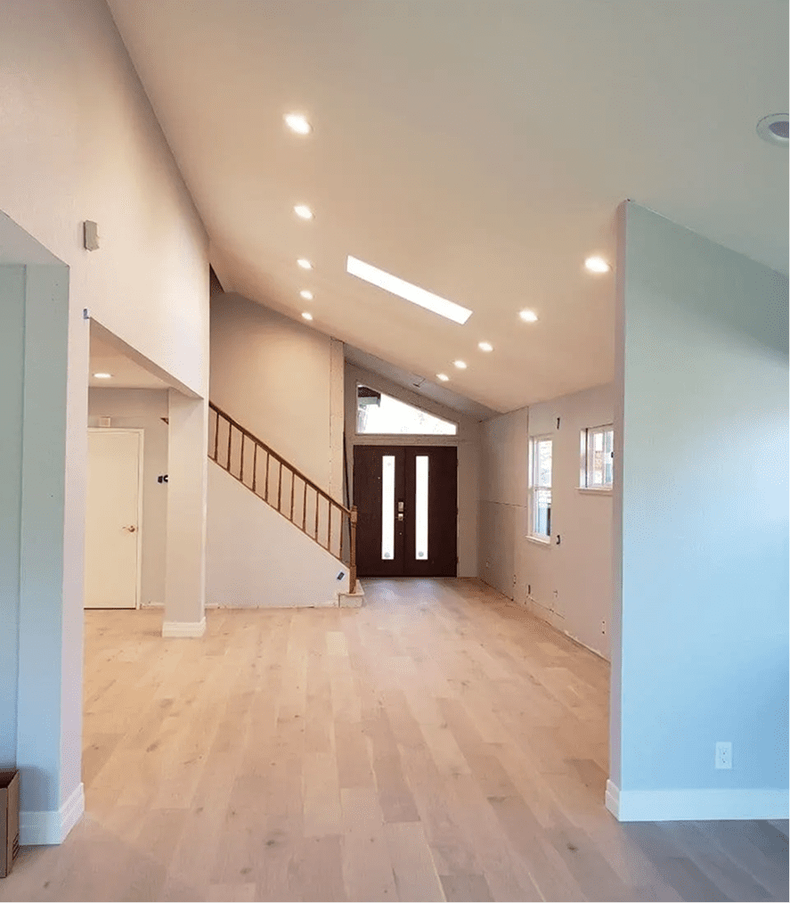 Modern living room with high ceiling